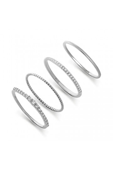 Meissa Lot de 4 Bague Plaqué Or/Argent Bague en Pierres pour Femme Empilable délicate Ultra Fine Bague Bijoux Cadeau Or, 49 