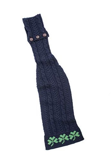 SAOL - Femme – Écharpe Aran avec motif trèfle – 100 % laine mérinos - bleu - taille unique