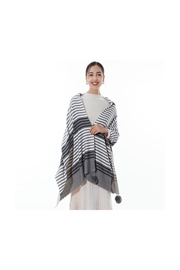 RIIQIICHY Écharpe à carreaux pashmina pour femme - Longue et grande écharpe dhiver chaude et épaisse avec pompon en fourrure