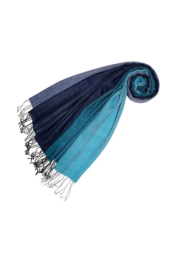 LORENZO CANA Echarpe de 50% Cachemire et 50% Laine pour la femme – 70 x 180 cm, à rayures - souple et noble – bleu foncé bleu