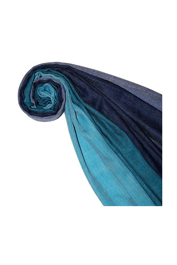 LORENZO CANA Echarpe de 50% Cachemire et 50% Laine pour la femme – 70 x 180 cm, à rayures - souple et noble – bleu foncé bleu