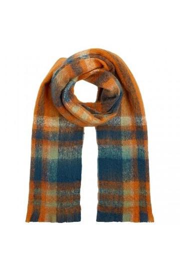 King Louie Foulard tricoté pour femme - Longueur : 200 cm - Motif à carreaux, 977 - Orange brûlé, 200 cm