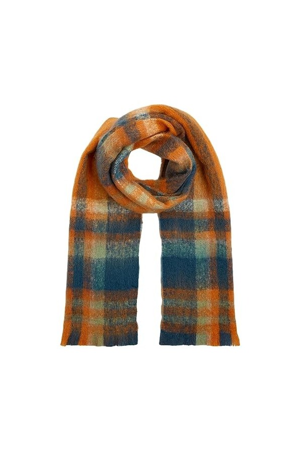 King Louie Foulard tricoté pour femme - Longueur : 200 cm - Motif à carreaux, 977 - Orange brûlé, 200 cm