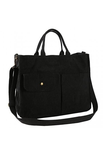 BLUEEE CHECKERS Sac en velours côtelé pour femme - Sac à bandoulière et sac fourre-tout - Idéal pour le travail, lécole, les