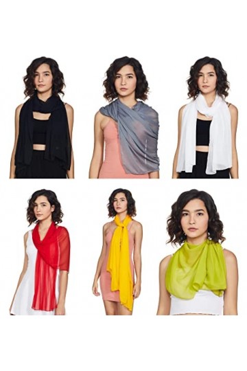 Stylore Écharpe en mousseline de soie légère et douce pour toutes les saisons, 6 pièces : noir, blanc, gris, rouge, jaune, ve