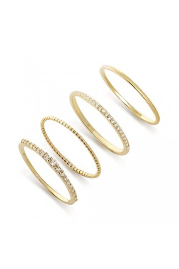 Meissa Lot de 4 Bague Plaqué Or/Argent Bague en Pierres pour Femme Empilable délicate Ultra Fine Bague Bijoux Cadeau Or, 49 