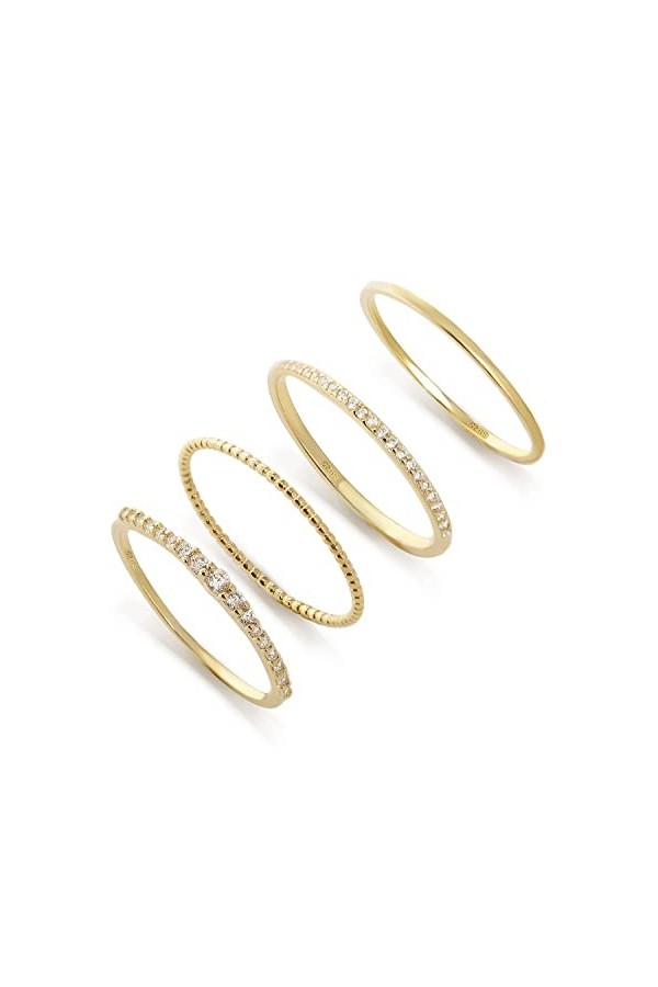 Meissa Lot de 4 Bague Plaqué Or/Argent Bague en Pierres pour Femme Empilable délicate Ultra Fine Bague Bijoux Cadeau Or, 49