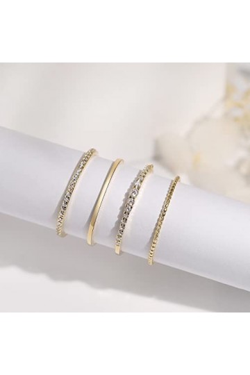 Meissa Lot de 4 Bague Plaqué Or/Argent Bague en Pierres pour Femme Empilable délicate Ultra Fine Bague Bijoux Cadeau Or, 49 
