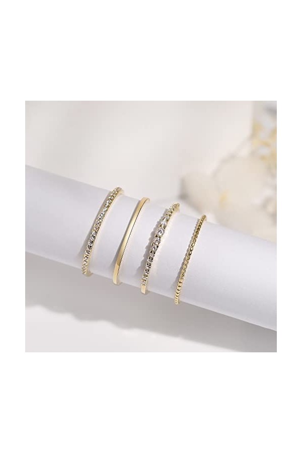 Meissa Lot de 4 Bague Plaqué Or/Argent Bague en Pierres pour Femme Empilable délicate Ultra Fine Bague Bijoux Cadeau Or, 49