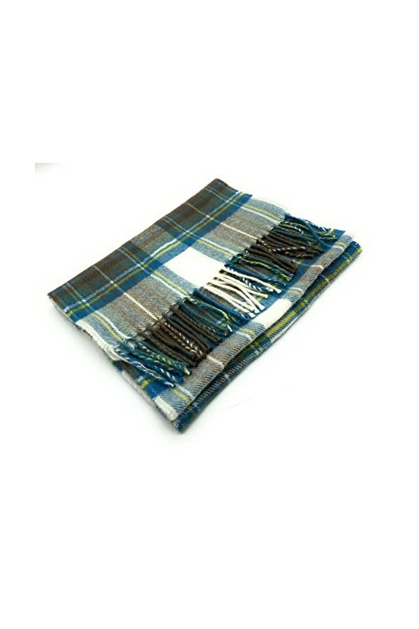 Highland Tweed Stewart Écharpe unisexe en pure laine dagneau Motif tartan Bleu, multicolore, 210cm x 27cm.