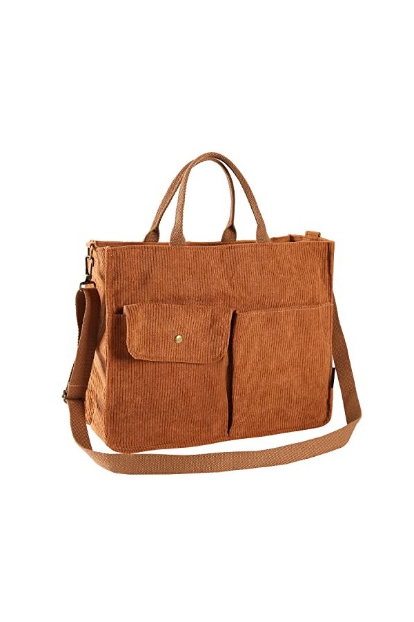 BLUEEE CHECKERS Sac en velours côtelé pour femme - Sac à bandoulière et sac fourre-tout - Idéal pour le travail, lécole, les