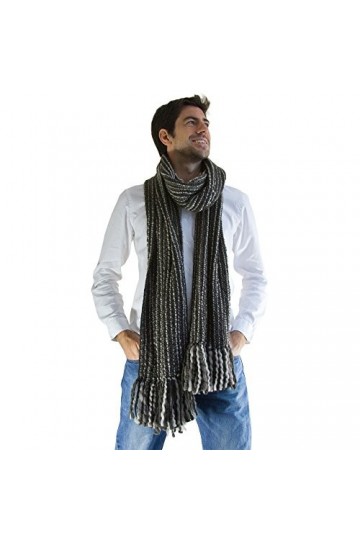 Tumia LAC Echarpe rayée de luxe extra longue, épaisse - Faite à la main et bien chaude - Gris