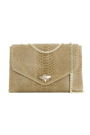 Double Tree - Sac A Main Bandoulière Chaîne En Cuir Véritable Motif Serpent - Sacoche Relief Abeille Doré - Pochette Envelopp