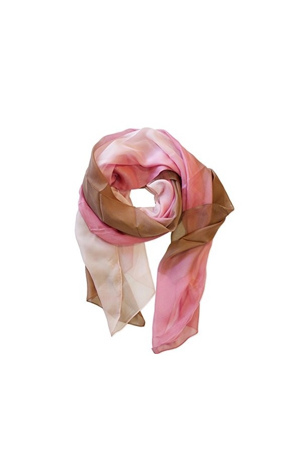 Posh Gear Femme Écharpe Foulard en mousseline de soie Tri-Color, Rose 100% soie