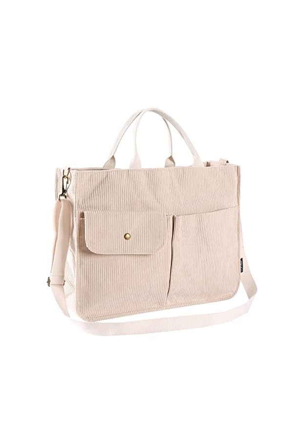 BLUEEE CHECKERS Sac en velours côtelé pour femme - Sac à bandoulière et sac fourre-tout - Idéal pour le travail, lécole, les