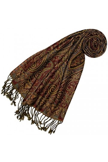 LORENZO CANA Echarpe de 100% laine pour la femme – foulard paisley fleuri - 35 cm x 160 cm - attrayant et souple – en bordeau