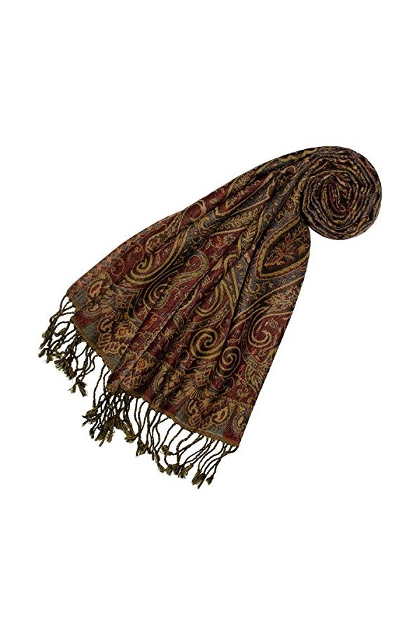 LORENZO CANA Echarpe de 100% laine pour la femme – foulard paisley fleuri - 35 cm x 160 cm - attrayant et souple – en bordeau