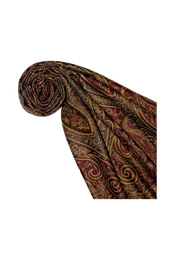 LORENZO CANA Echarpe de 100% laine pour la femme – foulard paisley fleuri - 35 cm x 160 cm - attrayant et souple – en bordeau