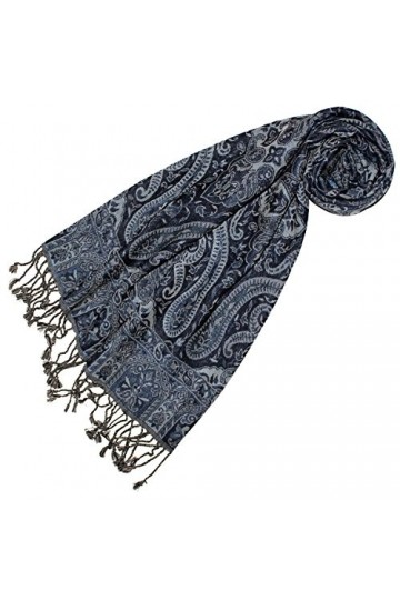 LORENZO CANA Echarpe de 100% laine pour la femme – foulard paisley fleuri - 35 cm x 160 cm - attrayant et souple – en bleu gr