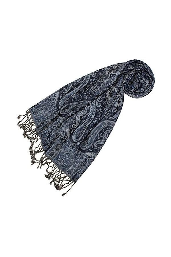 LORENZO CANA Echarpe de 100% laine pour la femme – foulard paisley fleuri - 35 cm x 160 cm - attrayant et souple – en bleu gr