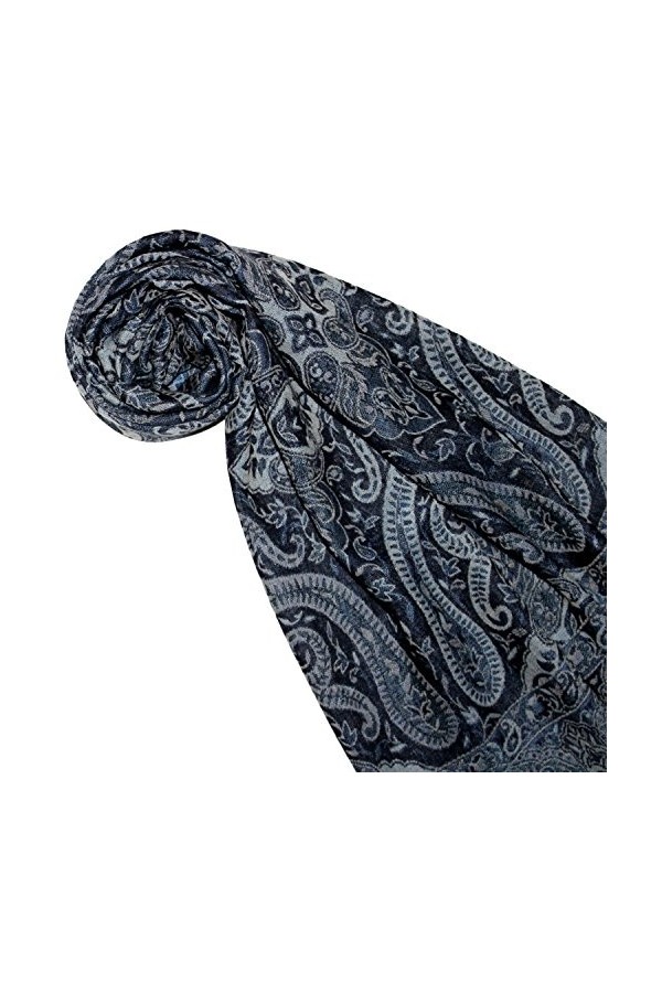LORENZO CANA Echarpe de 100% laine pour la femme – foulard paisley fleuri - 35 cm x 160 cm - attrayant et souple – en bleu gr