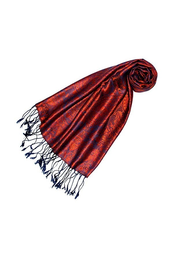 Lorenzo 78648 Cana Écharpe de luxe en soie pour femme 100 % soie tissée Motif cachemire élégant Bleu/orange