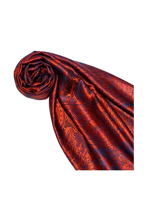 Lorenzo 78648 Cana Écharpe de luxe en soie pour femme 100 % soie tissée Motif cachemire élégant Bleu/orange