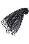 Lorenzo 78645 Cana Écharpe en soie pour femme 100 % soie tissée Motif cachemire Gris/noir