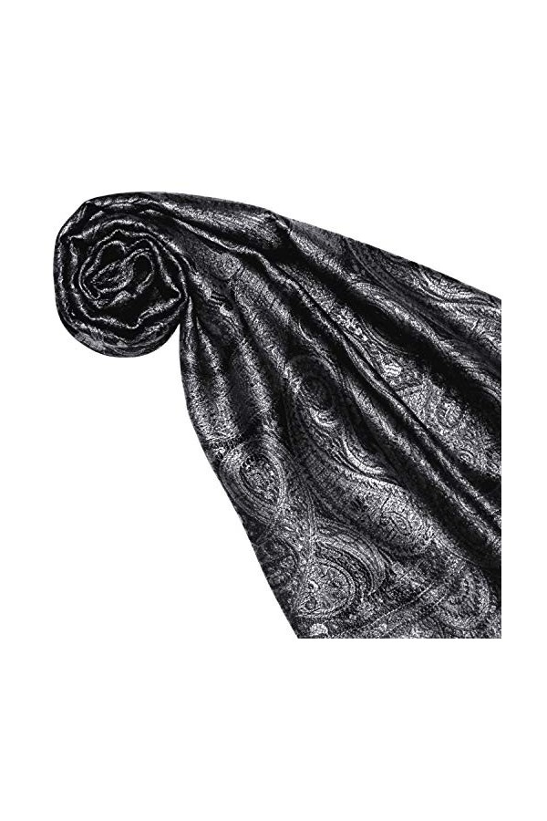 Lorenzo 78645 Cana Écharpe en soie pour femme 100 % soie tissée Motif cachemire Gris/noir