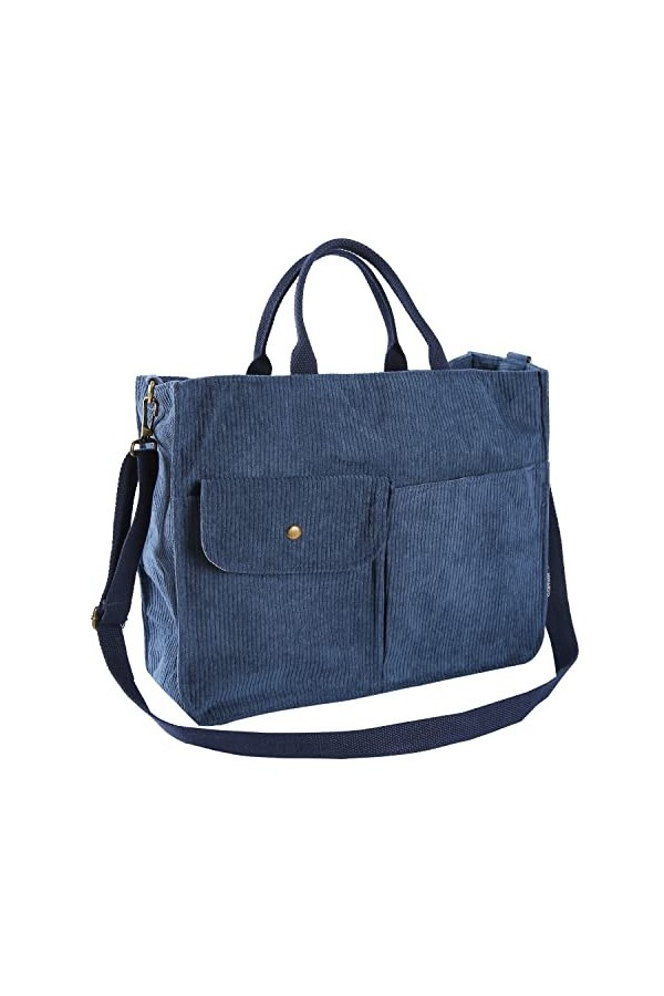 BLUEEE CHECKERS Sac en velours côtelé pour femme - Sac à bandoulière et sac fourre-tout - Idéal pour le travail, lécole, les