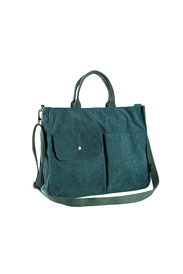 BLUEEE CHECKERS Sac en velours côtelé pour femme - Sac à bandoulière et sac fourre-tout - Idéal pour le travail, lécole, les