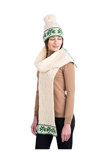 SAOL - Tricot Traditionnel Arbre de Vie Tressé Irlandais - Écharpe Aran 100% Laine Mérinos pour Femme - Marron - taille uniqu