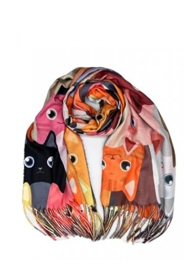 Genérico Écharpe écharpe dessin chats animaux animaux femme grand homme 185x74cm cadeau qualité., Rose-Noir, L