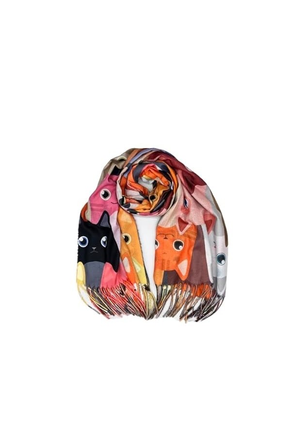 Genérico Écharpe écharpe dessin chats animaux animaux femme grand homme 185x74cm cadeau qualité., Rose-Noir, L