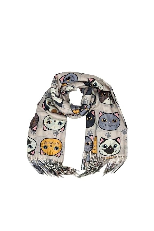 Genérico Écharpe écharpe dessin chats animaux animaux femme grand homme 185x74cm cadeau qualité., Rose-Noir, L