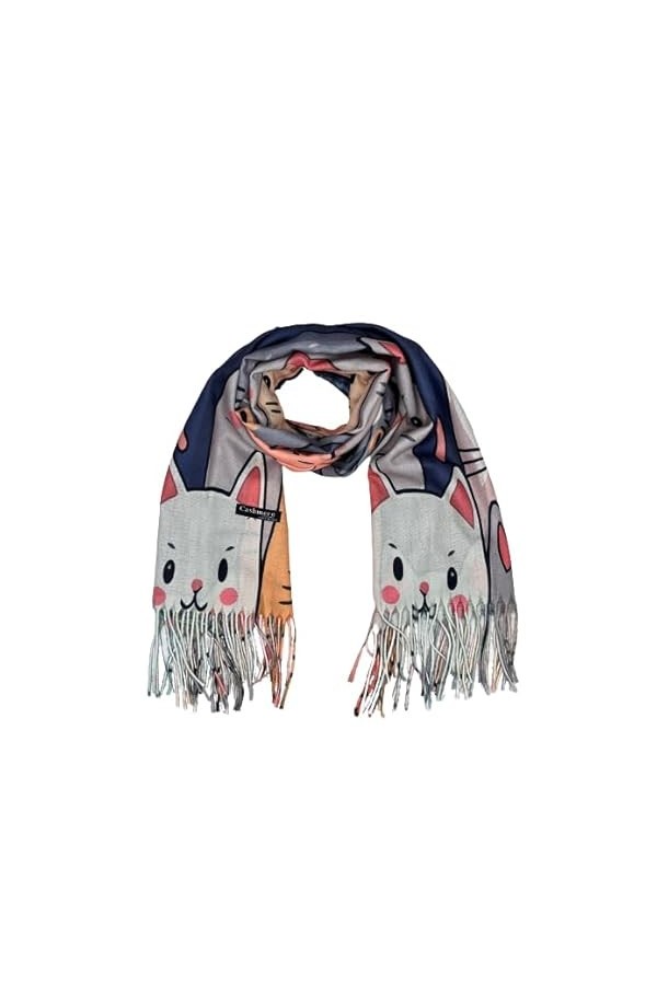 Genérico Écharpe écharpe dessin chats animaux animaux femme grand homme 185x74cm cadeau qualité., Rose-Noir, L