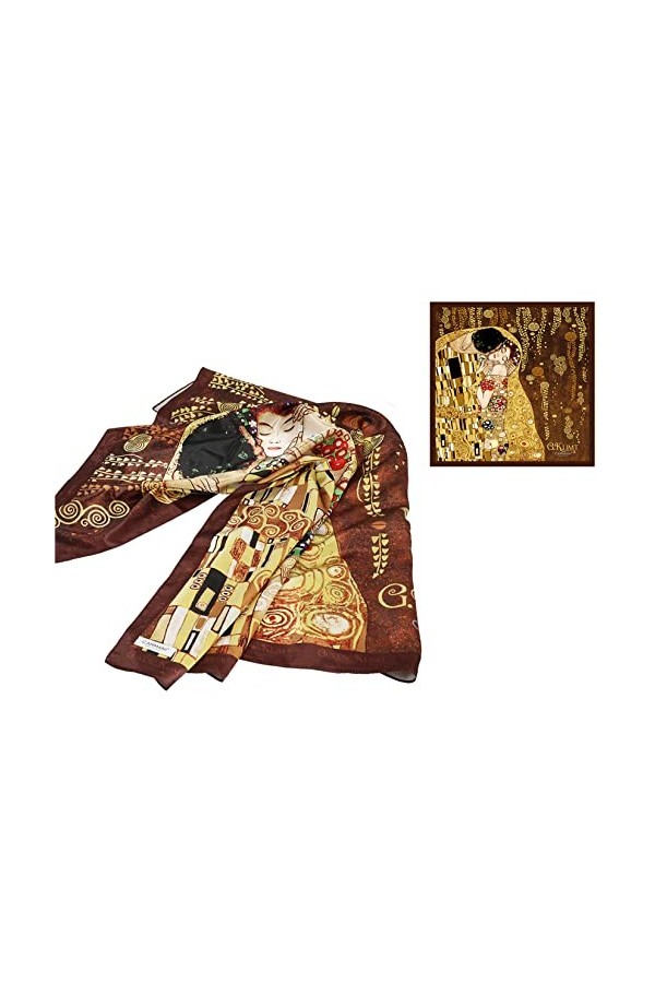 Carmani - ART Écharpe pour femme - Foulard multi-usage - Imprimé avec Gustav Klimt, The Kiss