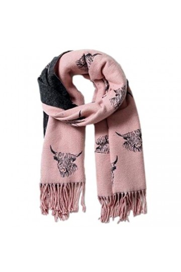 Purple Possum® Foulard réversible en cachemire pour femme Motif vache des Highlands Rose/noir, Rose, vieux rose, noir, rose c