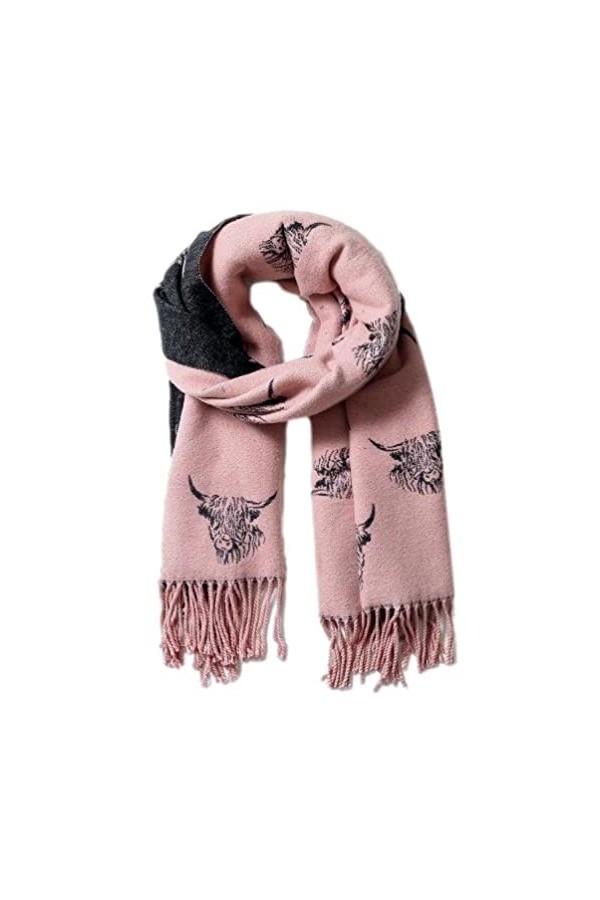 Purple Possum® Foulard réversible en cachemire pour femme Motif vache des Highlands Rose/noir, Rose, vieux rose, noir, rose c