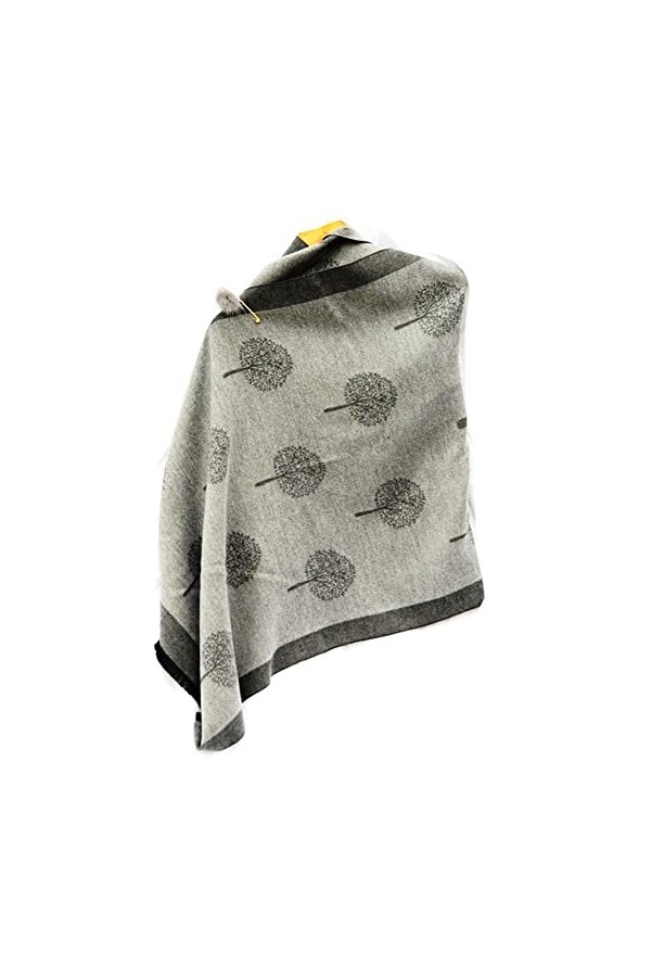 Écharpe double face avec imprimé mûrier - Imitation laine - Gris moutarde - Avec sac cadeau, moutarde, L