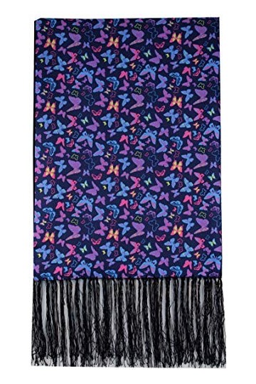 Écharpe en soie papillons, Multicore, 160cms x 30cms in size Excluding Tassles .