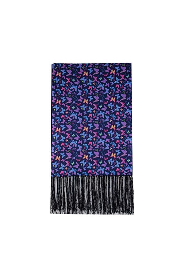 Écharpe en soie papillons, Multicore, 160cms x 30cms in size Excluding Tassles .