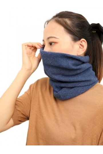 prettystern Echarpe à boucles 100% laine de cachemire tricoté léger pour Femme Foulard tubulaire bleu