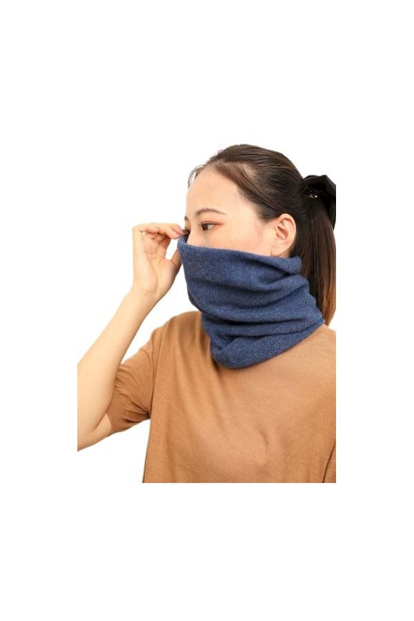 prettystern Echarpe à boucles 100% laine de cachemire tricoté léger pour Femme Foulard tubulaire bleu