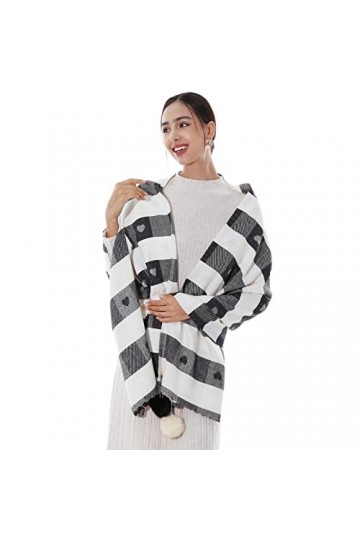RIIQIICHY Écharpe à carreaux pashmina châle pour femme longue et grande écharpe dhiver chaude épaisse avec pompon en fourrur