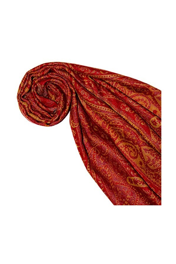 LORENZO CANA Echarpe de 100% laine pour la femme – foulard paisley fleuri - 35 cm x 160 cm - attrayant et souple – en rouge o