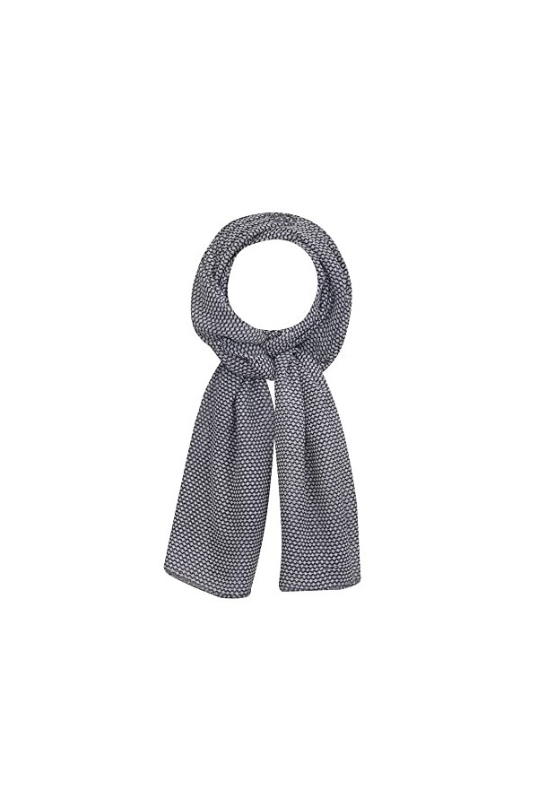 LES Poulettes - Echarpe 100% Laine Beige Vagues Bleu Navy