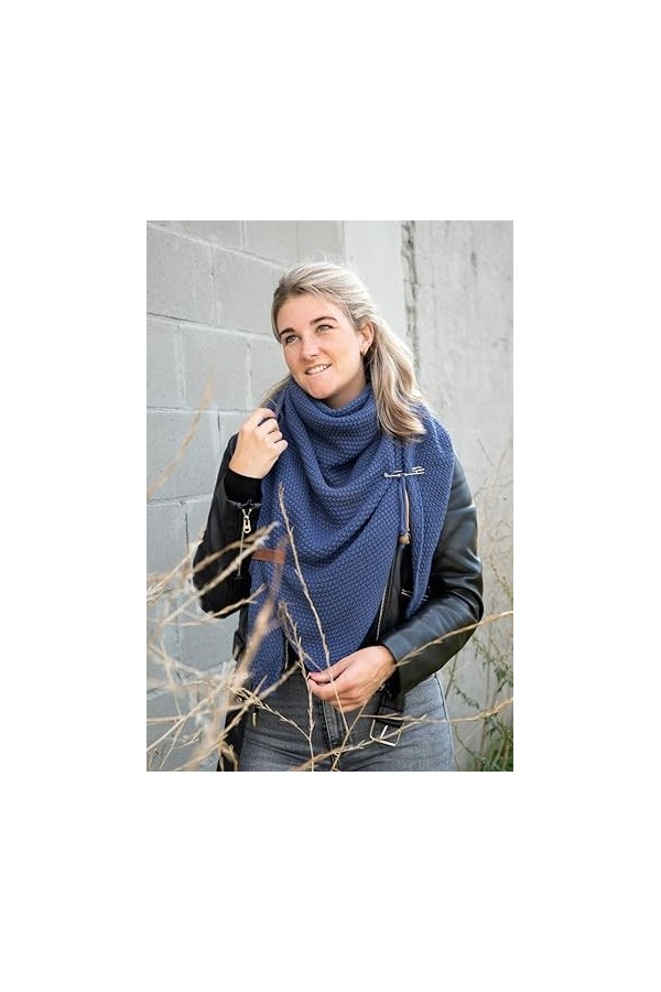 Knit Factory Coco Châle Tricoté - Foulard Triangle - Écharpe Femme - Capri - 190x85 cm - Y compris la broche décorative