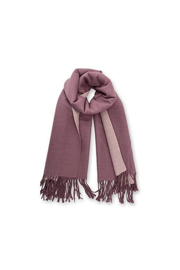 CLELLA Écharpe en cachemire pour femme double face coton avec pompons doux grand foulard réutilisable, Violet, L