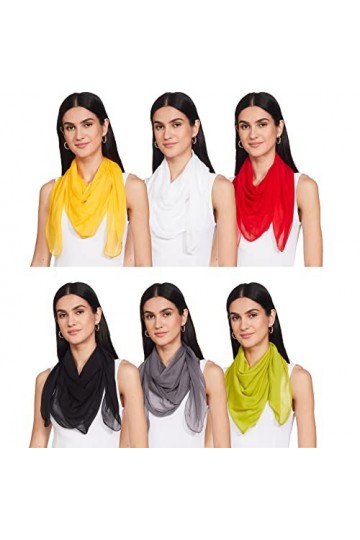 Stylore Écharpe en mousseline de soie légère et douce pour toutes les saisons, 6 pièces noir, blanc, gris, rouge, jaune, vert